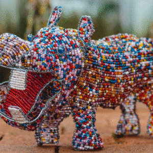 Multicoloured Beaded Wire Hippopotamus